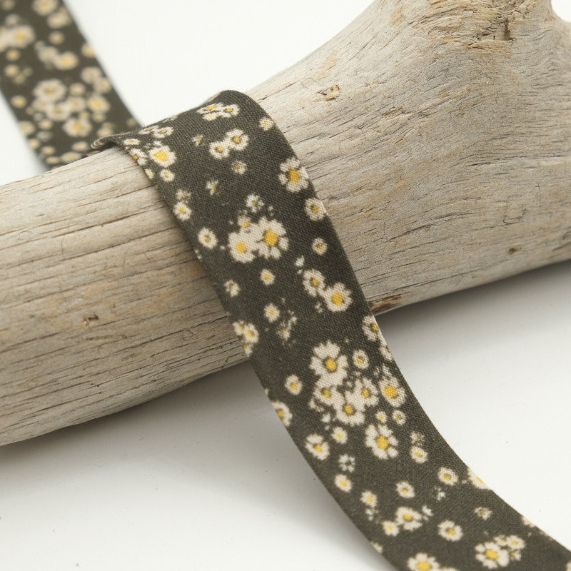 25MM Printed Bias Tape "Pâquerette Bela" Black - Maison Klem